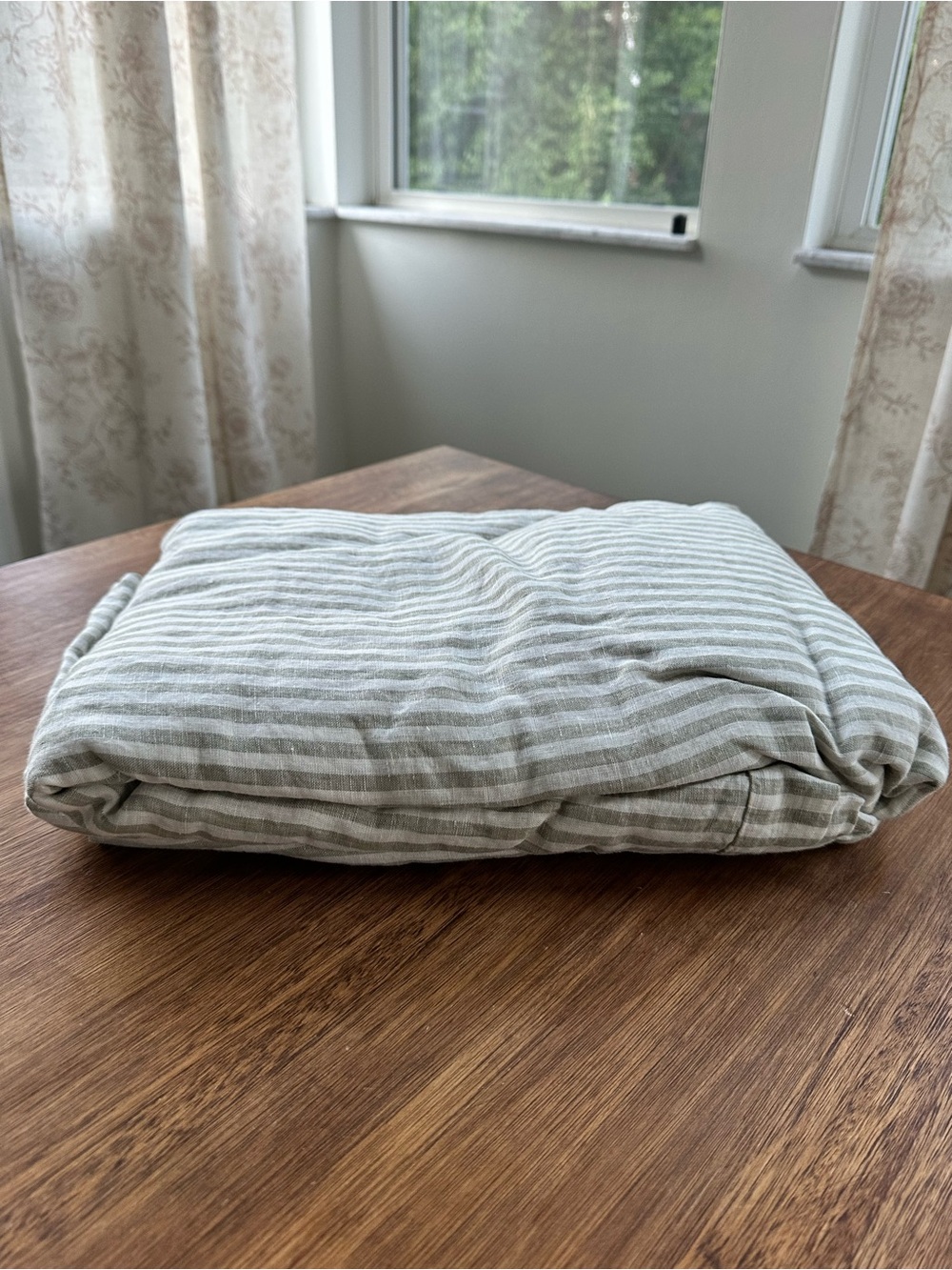 NWOT Quince European Linen Duvet Cover Only, Full/Queen, Willowleaf/White Stripe - Picture 7 of 10